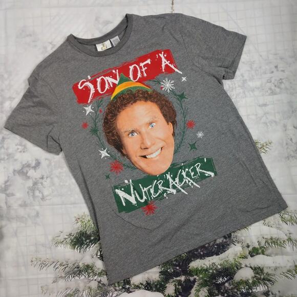 Elf Son of a Nutcracker T-shirt Gray Graphic Christmas Buddy size Large - Picture 1 of 4